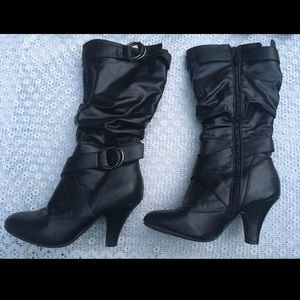 Black Faux Leather Boot Heels